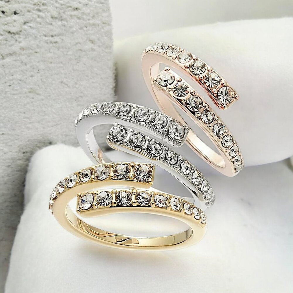 INC Stackable Crystal Bypass Ring Set - Picture 1 of 3